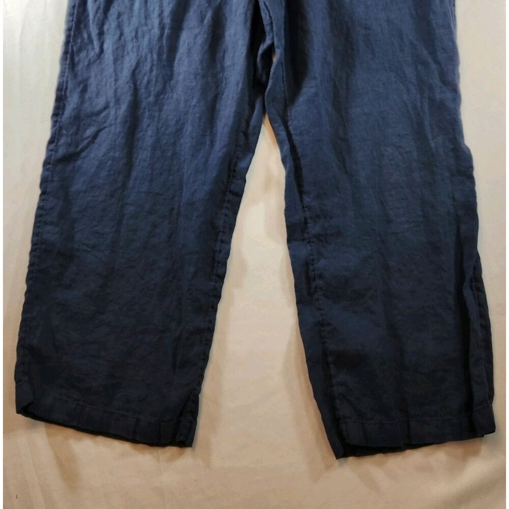 Nicole Miller Womens 100% Linen Capri Ankle Pants Med Blue Elastic Waist Belted - Picture 3 of 14